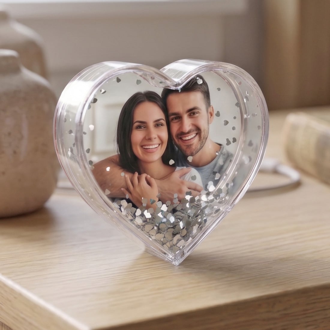 Heart-shaped glitter frame - silver