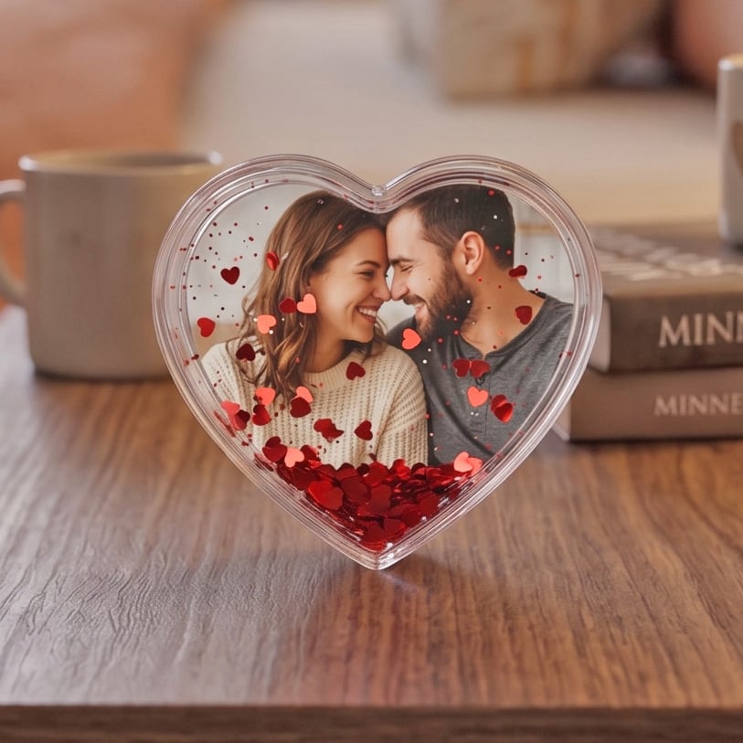 Heart-shaped glitter frame - red