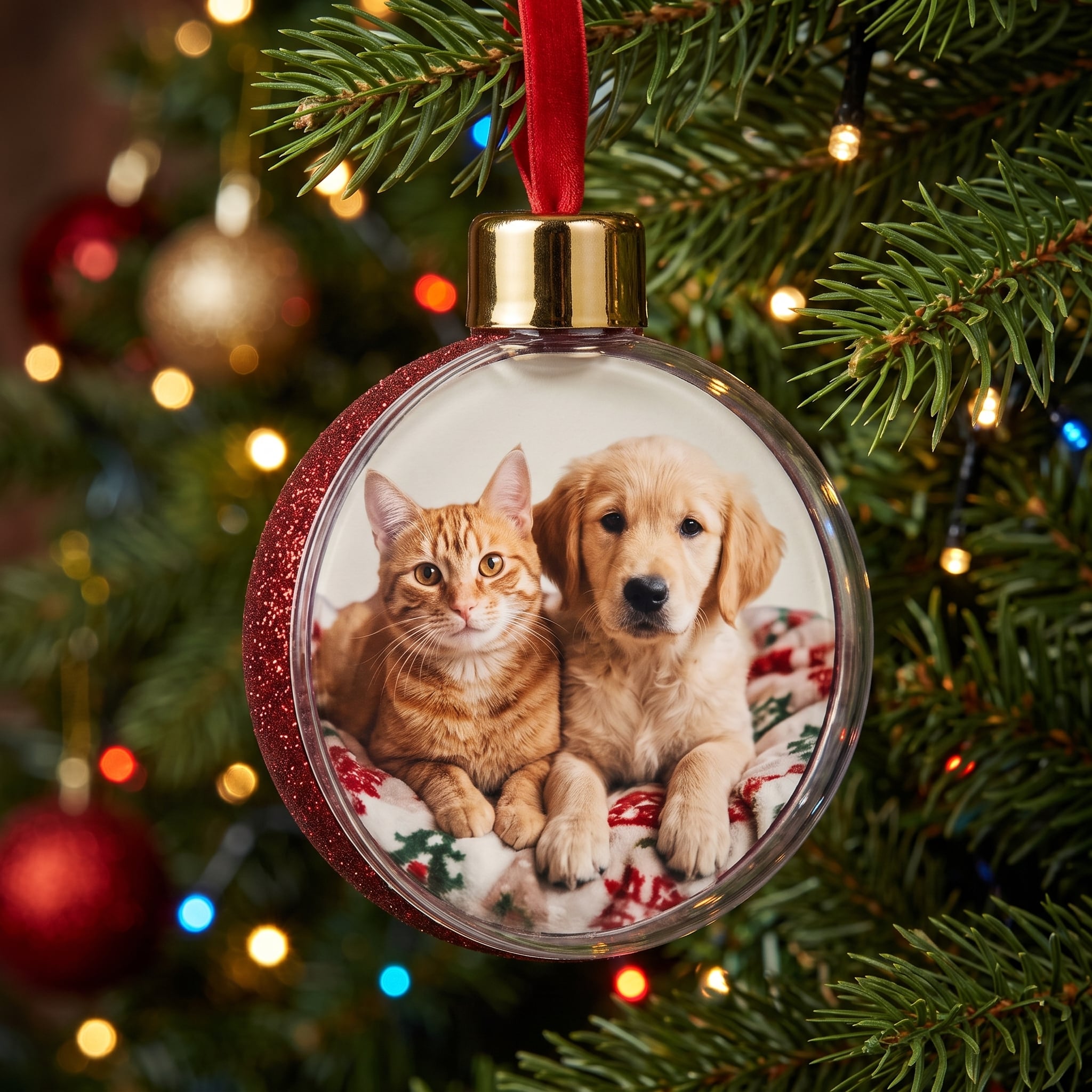 Christmas Bauble Decoration - Red Glitter