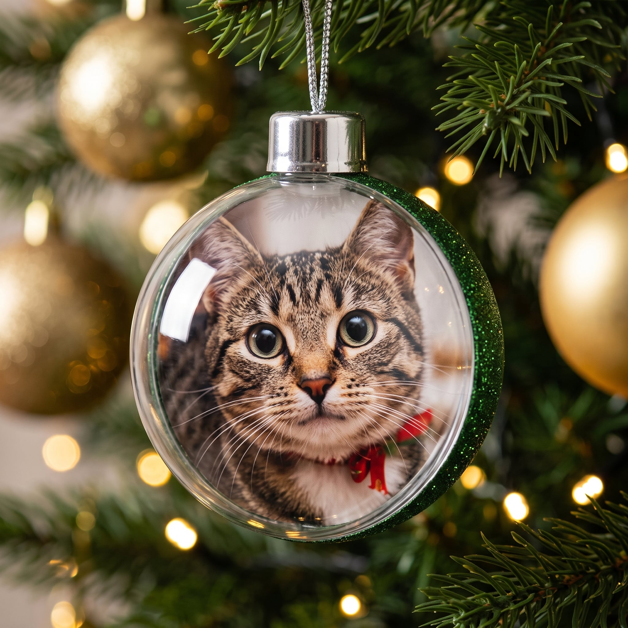 Christmas Bauble Decoration - Green Glitter